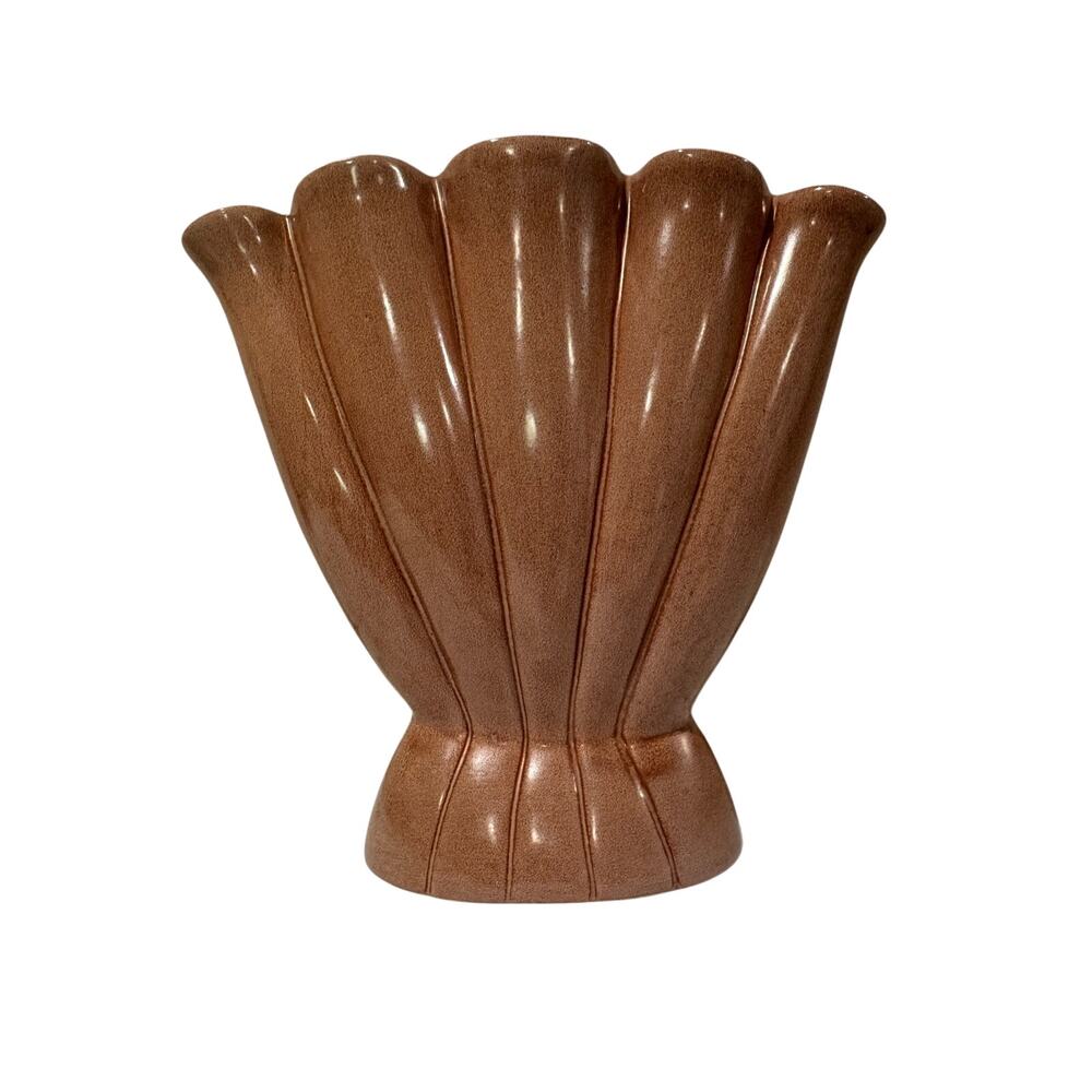 Red Wing USA Vintage Pink Gladiolus Shell Fan Vase MCM 1950s